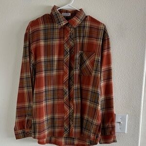 Women’s Rust and Tan Plaid Button-Down Shirt